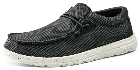 Bruno Marc - Zapatillas tipo mocasín, sin cordones, elásticas, para hombre, informales, ligeras, cómodas, Negro/Blanco, 9