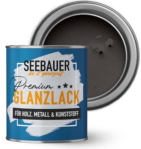 SEEBAUER diy Glanzlack Anthrazit 375ml für Innen & Außen (No. 102 Black Pearl) Möbelfarbe ohne Schleifen - Hybrid-Lack für Holz, Metall & Kunststoff - Holzlack, Möbellack hohe Deckkraft
