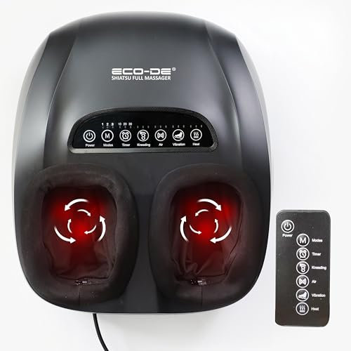 ECODE Massaggiatore Piedi Elettrico Shiatsu Pressoterapia con Calore e Vibrazione per Massaggio e Cura Foot Energy – Rimedio Dolore e Caviglie Gonfie, Circolazione, Fascite Plantare e Neuropatia