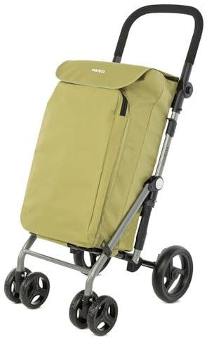 Carlett - Lite Duo Lett430 |Carro de la Compra | Carrito Plegable para Supermercado | 4 Ruedas | Manillar Regulable y Freno de Seguridad | Bolsa Extensible 48L | Bolsa Térmica 10L |Verde Oliva