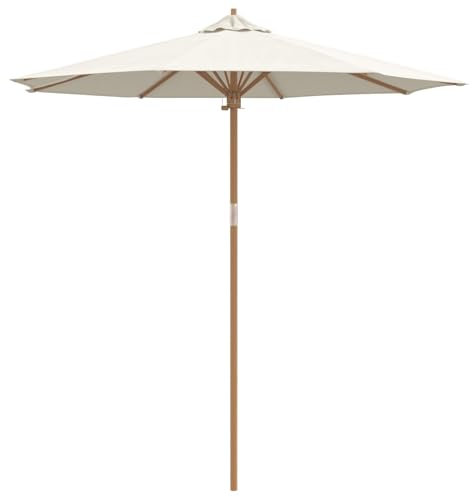 vidaXL Parasol de Jardin Blanc crème Ø 270 x 260 cm Bambou, Parasol de Jardin, Rond, léger, Protection UV, résistant aux intempéries, Rangement Facile