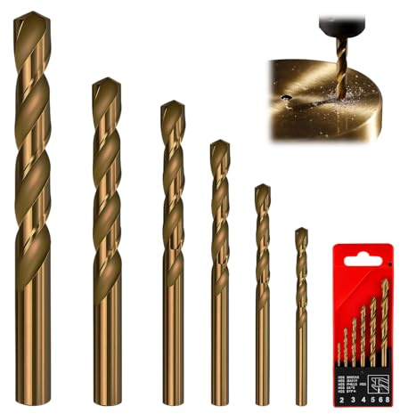 M35 Cobalt Drill Bit Set (Ø2/3/4/5/6/8 mm) 6PCS, M35 HSS Metal Drill Bit Set, High Speed Steel Twist Drill Bits for Hardened Metal, Stainless Steel, Cast Iron, Wood and Plastic