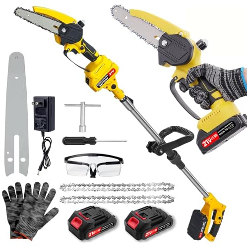 Victoam Potatore telescopico 2 in 1 a batteria, Motosega 6 pollici e potatore elettrico con 2 batterie da 2,0Ah, asta telescopica fino a 1,72 m, motore senza spazzole, per potare rami e tagliare legna