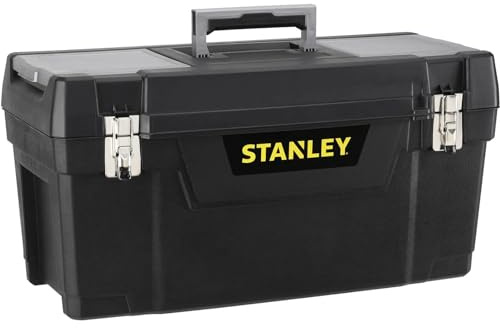 STANLEY Toolbox with Metal Latch, 2 Lid Organisers for Small Parts, Portable Tote Tray for Tools, 18 inch, 1-94-859