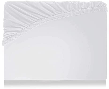 Jerseyspannbettlaken mit Gummizug für Übergröße Wasserbetten Boxspringbetten aus hochwertiger Baumwolle Elastan 180 x 200 cm - 200 x 220 cm Aquajersey Leintuch Betttuch Laken hohe Matratze Weiß