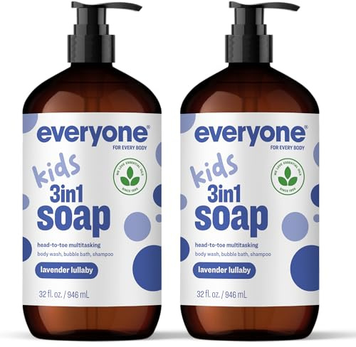 Everyone 3-in-1 Kids Soap, Body Wash, Bubble Bath, Shampoo, 32 Ounce (Pack of 2), Lavender Lullaby, made with Essential Oils for Toddlers, Tweens and Teens