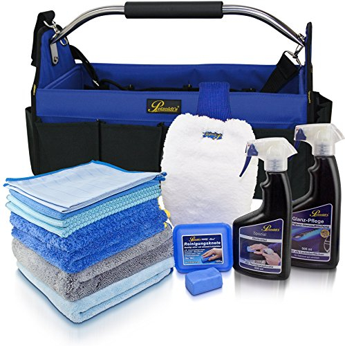 Petzoldts Spezial Angebot Autopflegetasche mit Microfasertücher, Reinigungsknete, Waschhandschuh, Glanzpflege