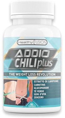 Healthy Fusion - Addio Chilli Plus | Potenti capsule dimagranti | Brucia grassi, Termogenico, Soppressore dell'appetito, Diuretico | L-Carnitina, Glucomannano, Zenzero, Tè Verde | 90 caps