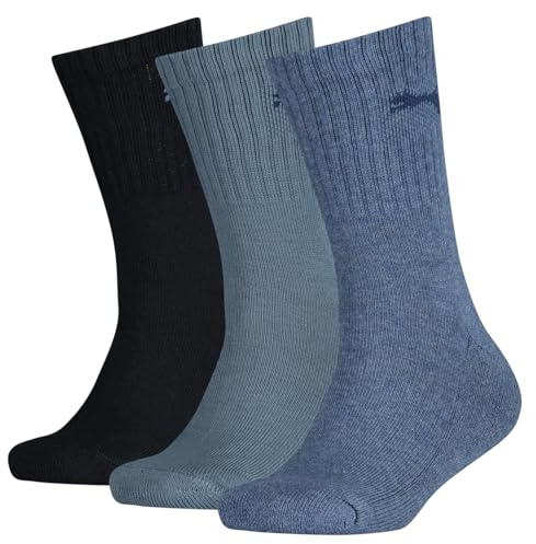 PUMA Unisex barn Crew strumpor (3-pack), Denimblå, 31-34