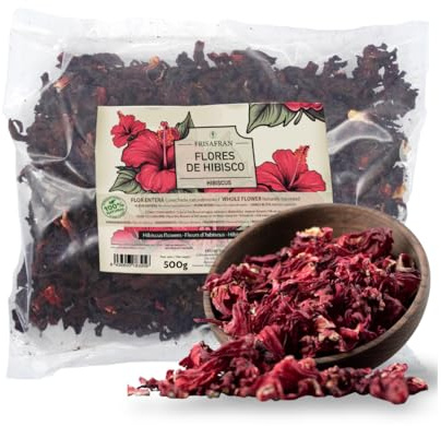 FRISAFRAN | Ekologiska Hibiskusblommor 500g | Jamaica blomma | Hibiskus | Jamaicanskt vatten | Hibiskusinfusion | Hibiskuste | Hudreparation | Bulk Hibiscus | Detox | Innehåll
