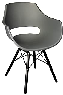 SAM Schalenstuhl Lea, Grau, ergonomisch geformte Sitzschale aus Kunststoff, bequemer Esszimmerstuhl im Retro-Design, schwarzes Holzgestell