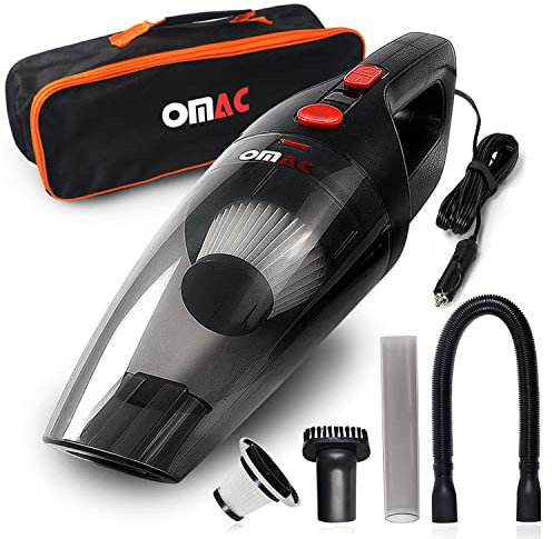 OMAC Aspirateur de Voiture Portable, Puissant, Usage Humide et Sec, Noir