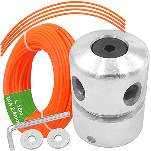 Zeqeey aluminium trådhuvud grästrimmer trimmer tråd dubbeltråd huvud M8 M10 med 2,4 mm x 15 m tråd för grästrimmer friklippare motorsense reservtrådspole