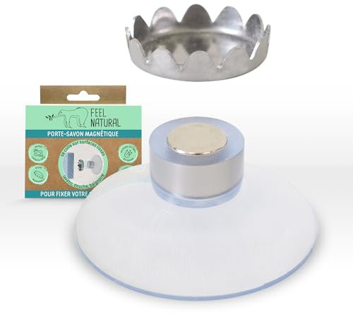 Feel Natural - Porta sapone magnetico – Supporto per sapone doccia, lavabo, vasca – Ventosa magnetica in PVC – può sostenere saponi fino a 200 g – Fissaggio pratico – per superficie liscia e pulita