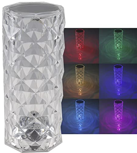 Lámpara de mesa con batería cristal Lámpara de mesa de 21 cm con interruptor táctil - Colores de luz RGB y luz decorativa ajustable con cambio de color - Recargable vía USB