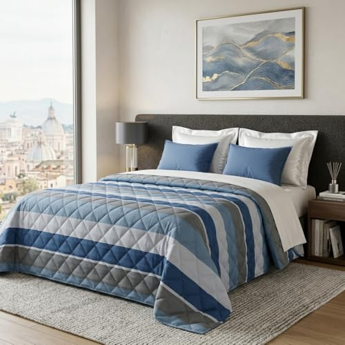 Dorian Home - Trapuntino Leggero Matrimoniale 260x270 100% Puro Cotone Morbido Certificato Traspirante, Copriletto Estivo e Autunnale Trapuntato Ideale 4 Stagioni, Trapunta Primaverile Mezza Stagione