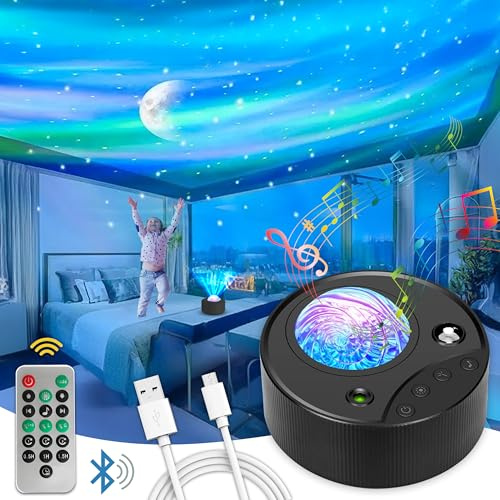 Northern Lights Aurora Sensory Light Star Projector Galaxy Projector with White Noise Machine, Bluetooth, Remote, Timer, Led Lights for Bedroom Bedside Lamps Bedroom Accessories Gifts for Women Girls