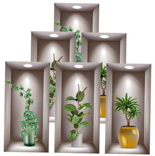 GRIRIW 2 Sets of 3D Potted Plant Wall Decals for Home Decoration Removable Adhesive Bonsai Window Stickers for Room and Bedroom