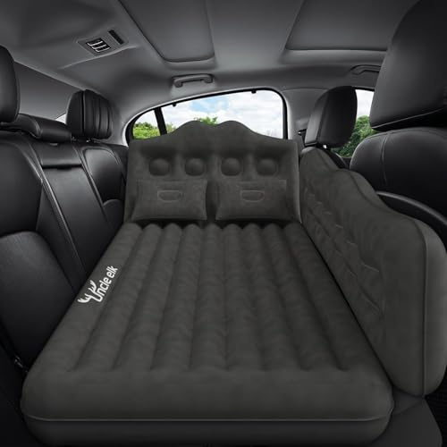 Uncle elk Car Air Mattress Bed: Inflatable Back Seat Air Mattress for Car, Thick Camping Sleeping Pads with 2 Pillows & Air Pumps, Fits Sedan/Truck/SUV, Black