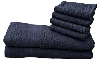 Bassetti Set mit 6 weichen Handtüchern, 480 g, 100 % Baumwolle (2 Handtücher 55 x 105 cm + 4 Waschlappen 30 x 30 cm), Blau