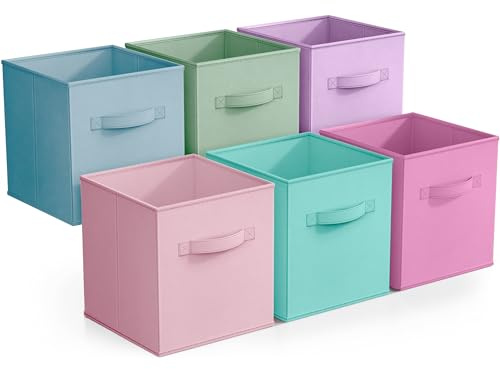 Sorbus Fabric Storage Cubes - 6 Foldable Storage Bins for Organizing Pantry, Cubbies, Toy Box - Clothes Storage & Closet Organizer - 11 Inch Collapsible Cube Baskets for Shelves with Handle