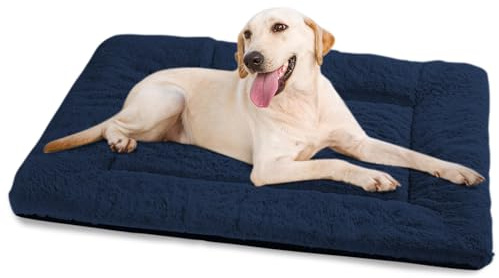 Baodan Dog Bed Large Washable, Plush Pet Cat Beds Cushion Mattress, Soft Warm Dog Mat Pad for Medium Large Dogs- L 90x60 cm, Navy