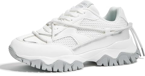 LUCKY STEP Women's Platform Colorful Fashion Sneakers Tennis Retro Colorblock Adjustable Lace Lifestyle Stylish Cute Chunky Dad Casual Walking Shoes(White,9 US)