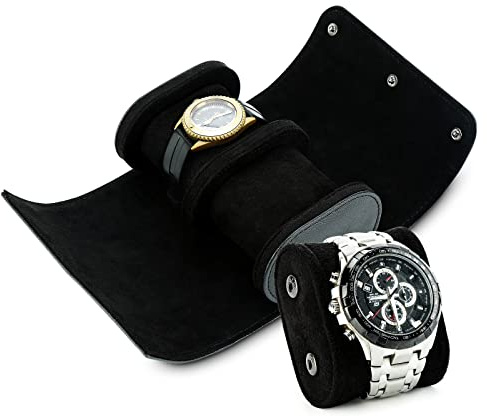 BAIGIO 2 slot della scatola dell'orologio cilindrica, 2 orologi, custodia da viaggio, custodia per orologio da viaggio, custodia per orologio, in pelle (nero)