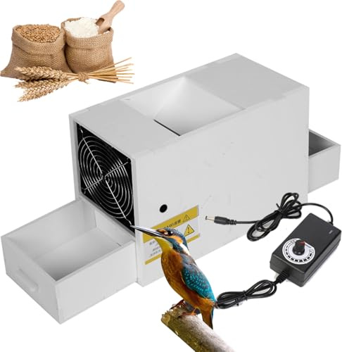 ZbOLi Bird Seed Cleaner Cleaning Machine, Electric Bird Feed Blown Shell Splitter with Double Drawer, Parrot Feed Electric Grain Blowing Machine with Adjustable Speed Fan, for Millet Grains