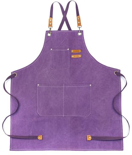 SGHE Cotton Canvas Apron for Men Women with Pockets, Cross Back Apron for Kitchen Cooking Baking Chef Artist Painting Work Aprons for wood worker, Garden, Restaurant, Bartender, Barista