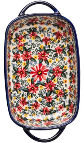 Cabilock Bandeja Cerámica para Hornear Rectangular Asas Dobles, Material Cerámico Resistente, para Uso en Horno y Microondas, Utensilio de Cocina para Hogar, Fuente Decorativa para Servir