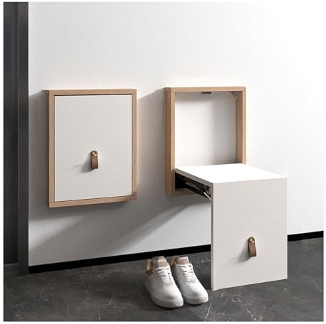 ZHWFDC Banco De Zapatos Montado En La Pared Plegable, Silla De Ducha De Baño, Silla Plegable De Pared Escondida, Taburete Plegable De Madera Maciza para La Sala De Estar De Baño.(Color:Estilo básico)