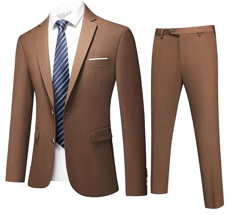 MOGU Mens Suits 2 Piece Slim Fit Prom Tuxedo Set Wedding Formal Brown XL