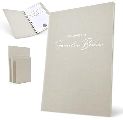 Hochzeitideal Stammbuch 'Serie 311' A4 Creme | Handgefertigt aus Buchbinderleinen 31,5x25 cm | 4-Ring-Mechanik mit 3 Klarsichthüllen | personalisierbar | inkl. Einleger & Erinnerungsseiten