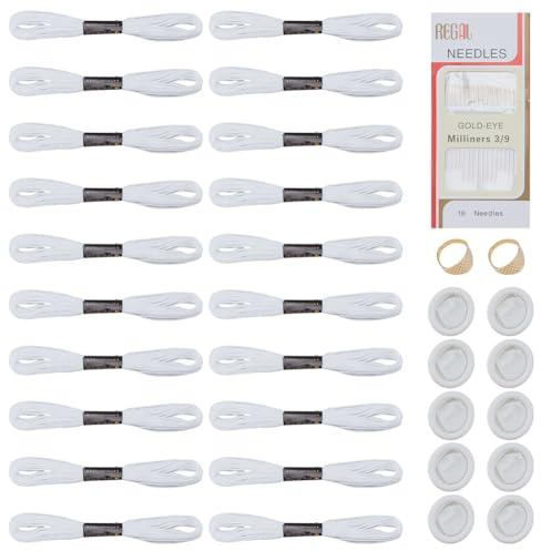 FREEBLOSS Kit Sashiko da 48 pezzi, aghi Sashiko, ditale, protezione per le dita e filo da cucito bianco, accessori artigianali fai da te, strumenti da cucito per ricamo
