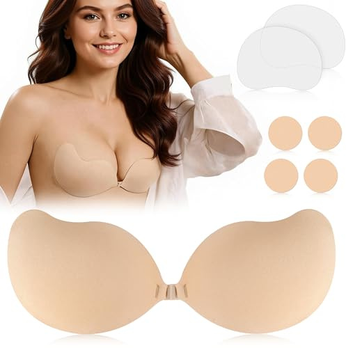 Kimsky Klebe Bh, Unsichtbarer Klebe Bh Push Up, Wiederverwendbarer Sticky Bra für Alle Brustformen, Push Up Klebe bh mit Brustwarzenschutz und Lifting Kleber, für Brautkleider und Abendkleider - C CUP