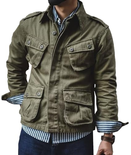 Veste cargo militaire pour homme, vêtement d'extérieur, chemise boutonnée, style vert, en coton, coupe courte, décontractée, tendance, automne