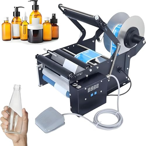 Halvautomatisk Elektrisk Etiketteringsmaskin För Runda Glas- Och Plastflaskor, Etiketteringsmaskin För Runda Flaskor, Etiketteringsmaskin För Flaskor, 20-40 St/Min