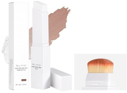 Blanc Cover Cream Stick - Stick fond de teint 2 en 1 qui change de couleur, formule légère à couvrance totale pour une peau impeccable, avec tête de pinceau, convient à tous les types de peau