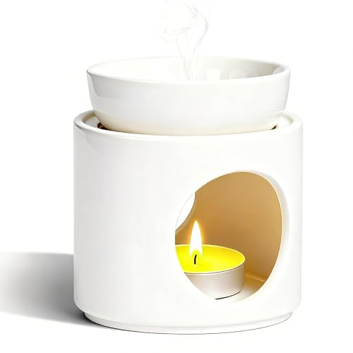Brucia Essenze in Ceramica | Bruciatore Oli Essenziali & Porta Profumi da Camera | Diffusore con Ciotola Rimovibile Bianco Opaco (H11xØ10cm) - Design Elegante (Bianco)