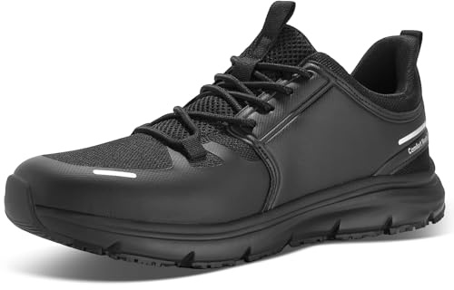 Wirpex Men's Non Slip Work Shoes–Water Resistant Food Service Comfortable Sneakers, Breathable Lightweight Walking Black Shoes for Chef Kitchen, Hospitality & Restaurant Size 10.5