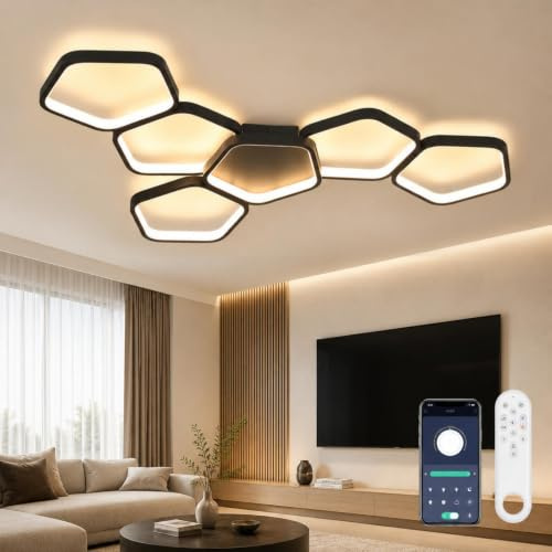 OTREN Plafón LED Techo Regulable 88 cm 58W con Mando a Distancia, 3000K-6500K, Luz Nocturna, Temporizador y Función Memoria, Lámpara Moderna para Salón, Cocina, Dormitorio