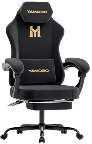 YAMOBO Gaming Chair with Footrest, Game Chair with Lumbar and Headrest Massage Support for Adults, Ergonomic Fabric High Back Computer Desk Gamer Chair with 360°Swivel Wheels for Office, Black