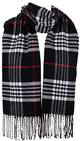 Hat To Socks Klassisk Unisex Rutig Vinterhalsduk - Super Mjuk och Varm Tartan Sjal för Dam och Herr (Svart)