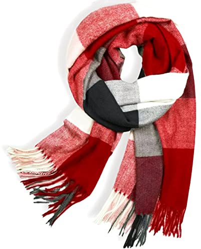Glamexx24 Bufanda para Mujer de Invierno con Flecos, Larga Tartán Enrejado Mantón, Chal Cálido Regalos de Mujer