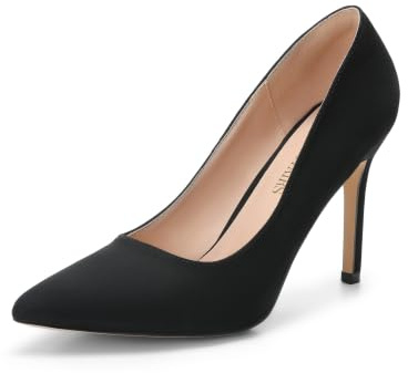 Dream Pairs Scarpe da Donna a Punta Chiusa con Tacco Alto Abito a Punta Scarpe da Sposa, Nero/camoscio., 37 EU
