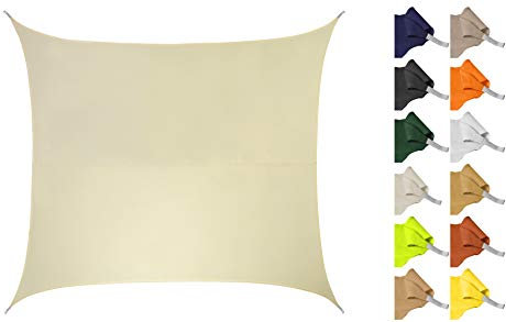 Kookaburra 2m Square Water Resistant Garden Patio Sun Shade Sail Canopy 96.5% UV Block with Free Rope (Ivory)