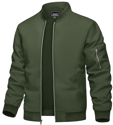 TACVASEN Jackets for Men Army Green Bomber Coat Men's Jackets Casual Stylish Lightweight Mens Bomber Coats Mens Lightweight Windbreaker Jacket
