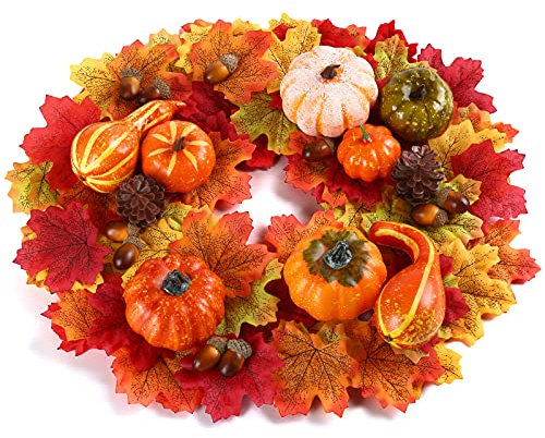 Kesote 120 Pezzi Zucche Decorative Autunnali, Decorazioni Autunnali, Zucche Halloween Decorative, Set di 8 Verosimigliante Zucca di Schiuma Foglia di Acero Pinolo e Pigna