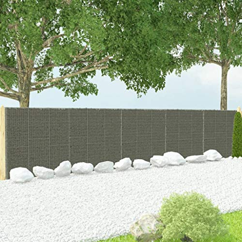 Mogou Gabionenwand mit Abdeckung, Gabionen Zaun, Mülltonnenverkleidung, Gabionenkörbe, Steine Für Gabionen, Steingabionen, Verzinkter Stahl 900×50×200 cm